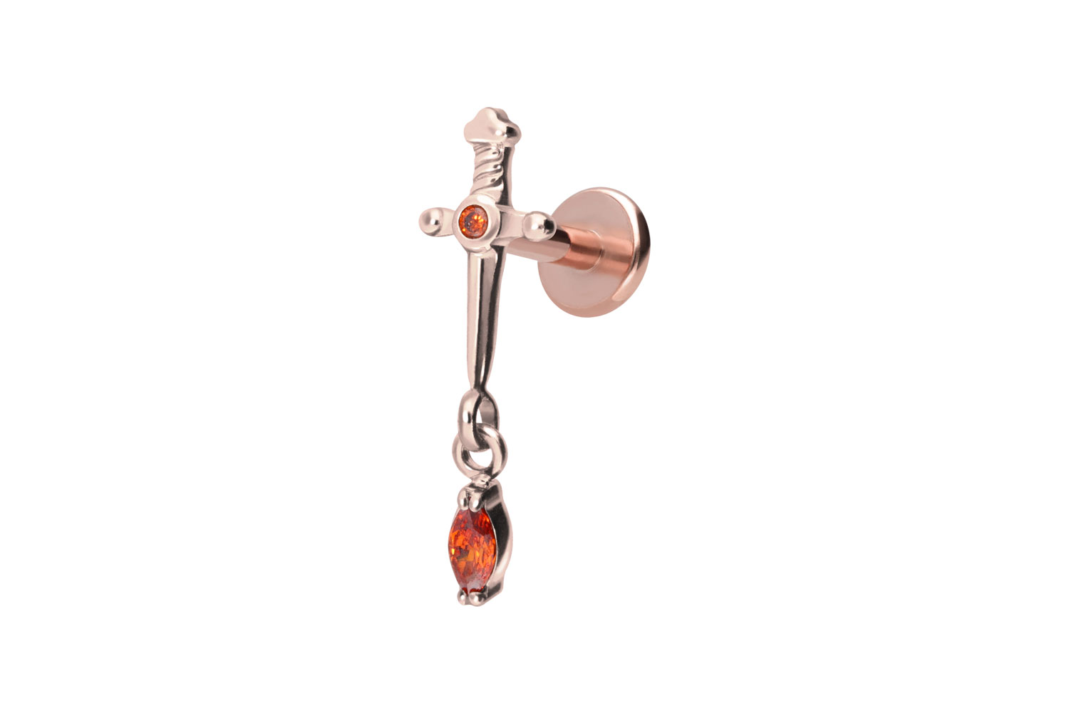 Titan Labret Piercing mit Innengewinde DOLCH + KRISTALLTROPFEN